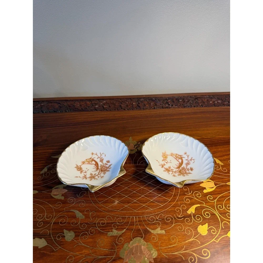 Vintage Limoges Porcelain Shell Trinket Dishes Pair‎